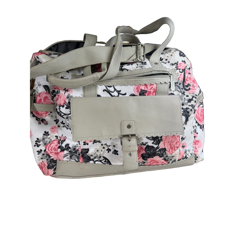 Laura Ashley Baby Satchel Diaper Bag Pink Floral Gray Large exc Cond
